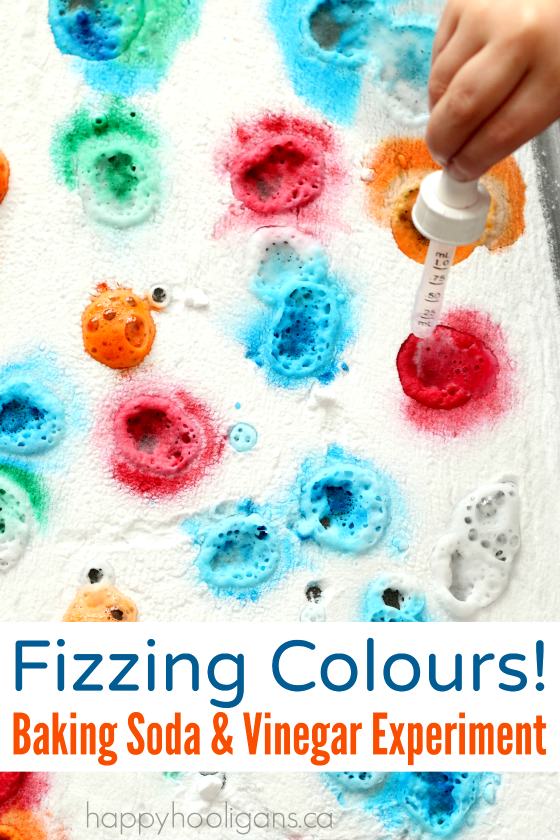 Fizzer les couleurs - Une expérience scientifique sur le bicarbonate de soude et le vinaigre pour les tout-petits et les enfants d'âge préscolaire - Happy Hooligans