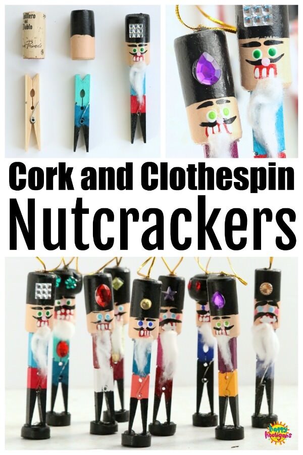 wine cork and clothespin Nutcracker craft collage