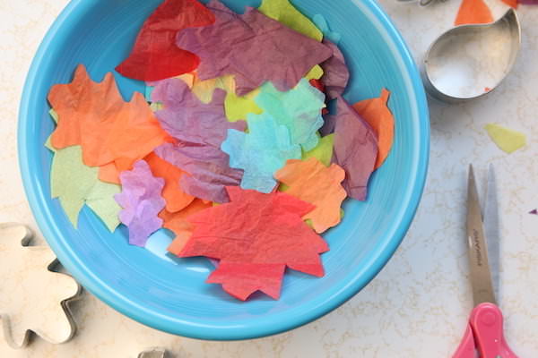 bowl of tissue paper leaves